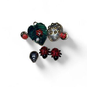 VTG Lot 7 Ladybug Pins & Mini Figurines Whimsical